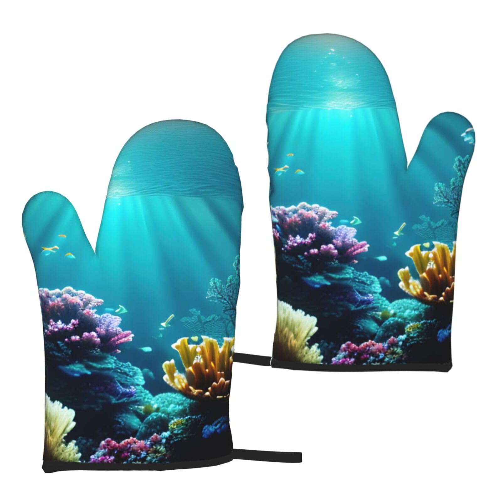 Underwater Scenery Print Heat Resistant Universal Fit Oven Microwave Gloves Home Cooking Baking Grilling