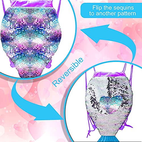 2PCS Mermaid Bag, Girls Drawstring Backpack, Kids gift Reversible Sequin Flip Color Change3