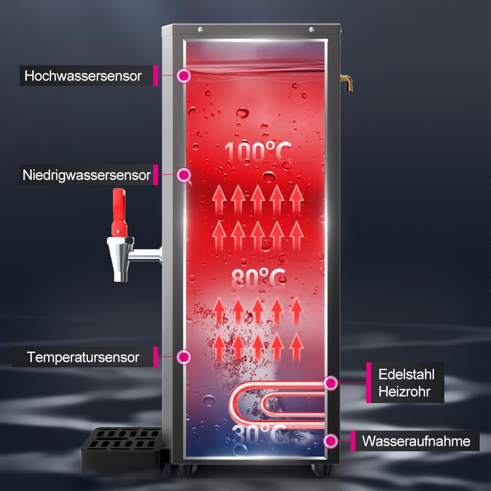 Lecon Distributore di acqua calda, 15 l, distributore di acqua in acciaio inox, 3000 Watt, riscaldamento rapido, macchina per acqua calda elettrica con timer, visualizzazione del tempo di temperatura