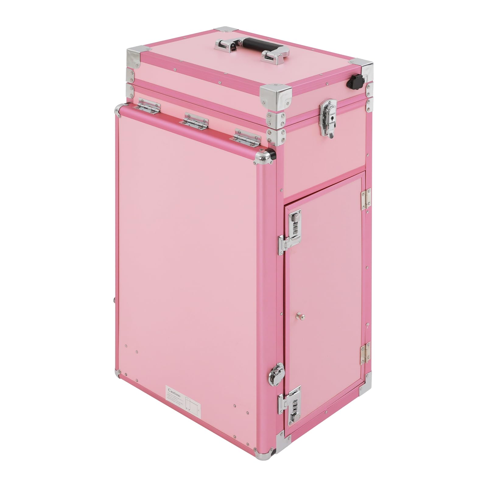 Maletín de maquillaje profesional con mesa plegable y 5 cajones, con espejos y altavoces Bluetooth, maletín de maquillaje, maletín de peluquería grande, mesa de manicura, color rosa