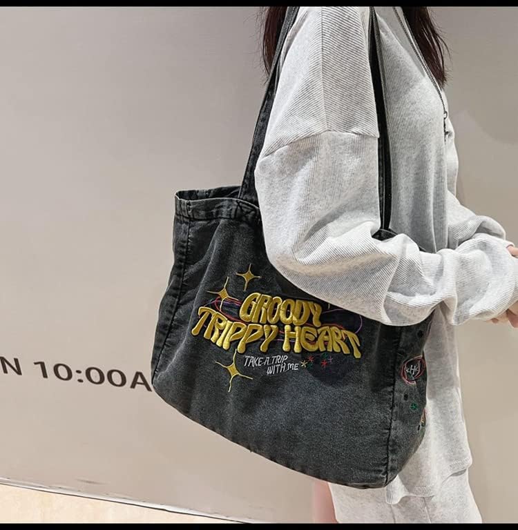 Bolso bandolera casual para mujer en denim bordado miniatura 7