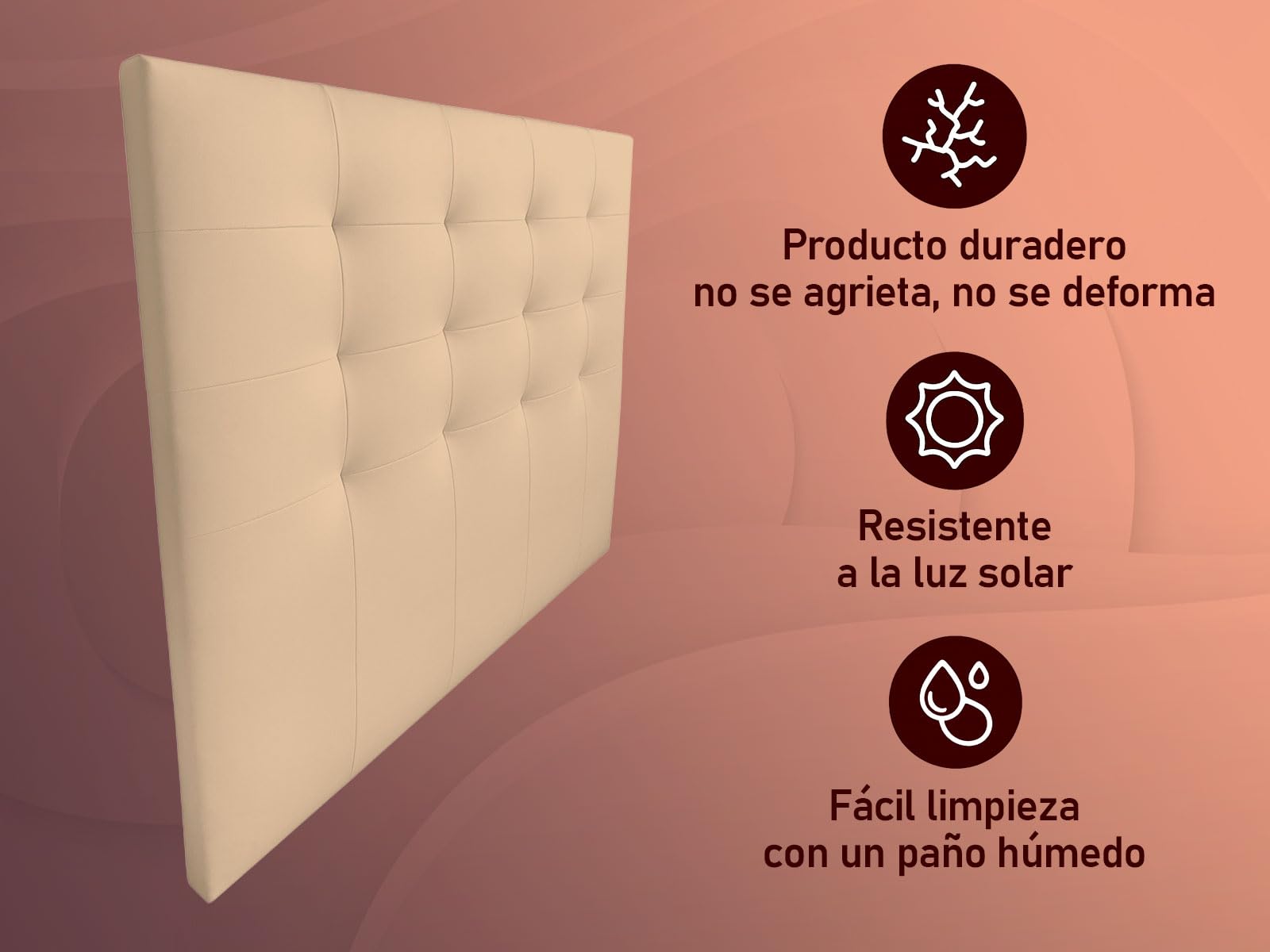 amuéblate Online, Cabecero Modelo Dinamarca Acolchado, Tapizado en Polipiel de Alta Gama, Medidas: 160 x 120 cm (para Cama de 150 y 160) Beige