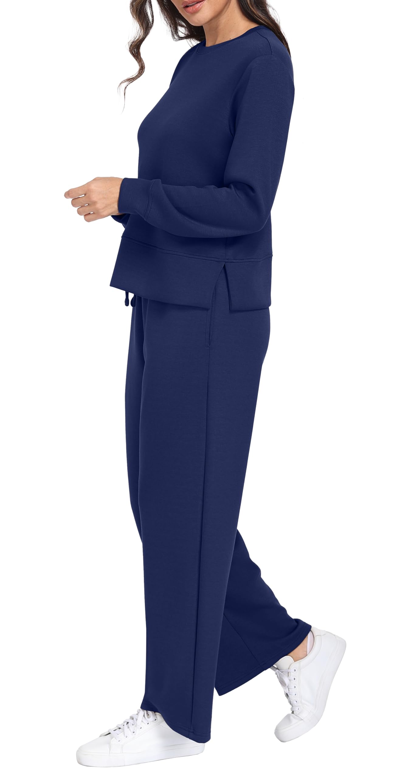 GRECERELLE Survêtement deux pièces pour femme - Tenue d'automne à manches longues pour femme - Pull décontracté à col rond et pantalon de jogging avec poches