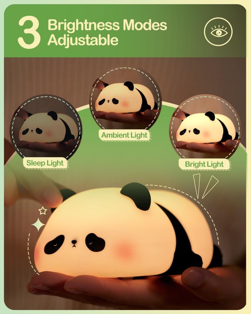 Mobhada USA Night Lamp, Cute Touch Silicone Light for Kids Bedroom, USB Rechargeable (Panda) 2