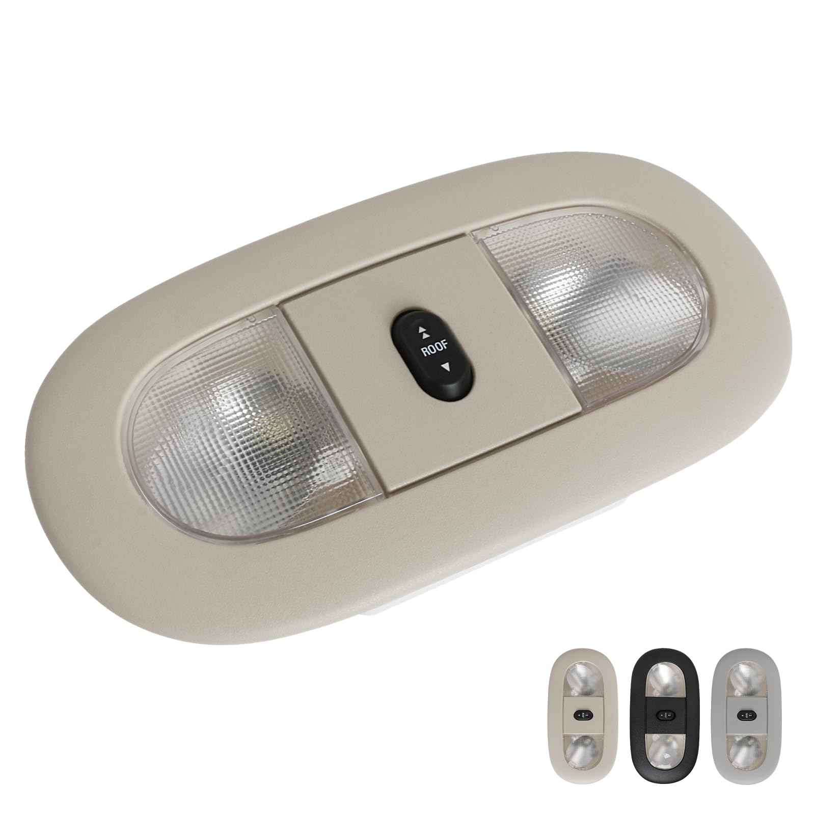 Overhead Console LED Dome Map Light Lamp | for 08-10 Ford Super Duty Extended Cab/SuperCrew &amp; 04-08 Ford F150 | Replaces 8C3Z-25519A70-AA 8C3Z25519A70AA Interior Cab Lights with Sunroof Switch (Tan)