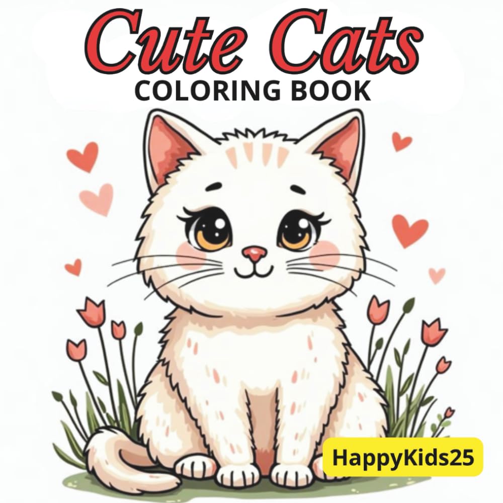 Cute Cats Coloring Book for Kids & Adults: Adorable and Easy Kitten Coloring Pages, Animal Coloring Book for Cat Lovers and Young Artists