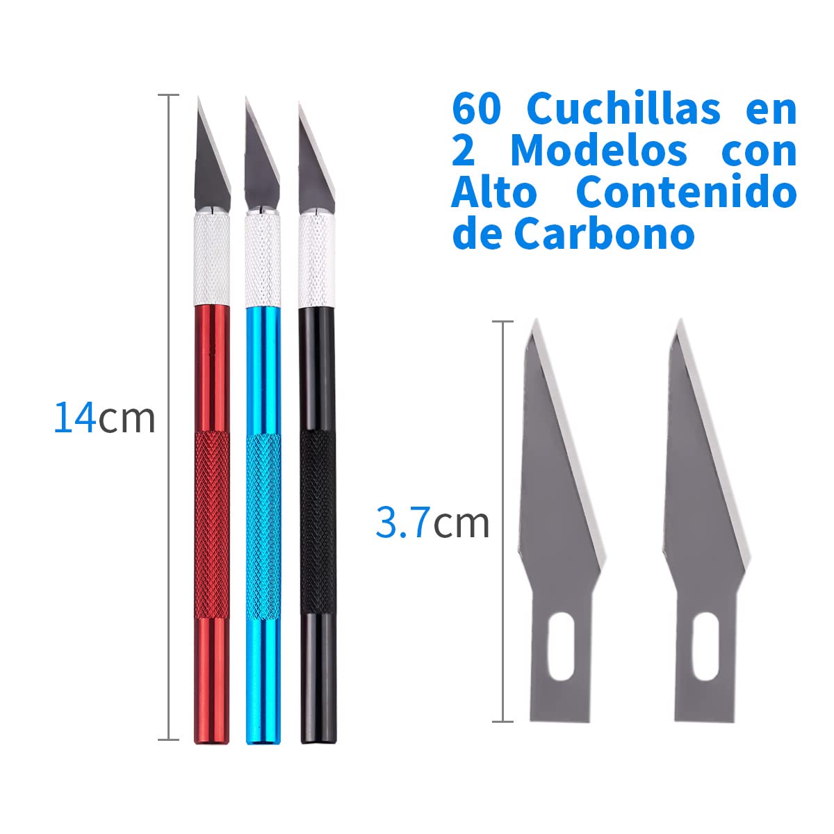 Cutter di Precisione 3 Pezzi Bisturi da taglio con 60 Lame di Ricambio Taglierino di Precisione Cutter Modellismo in Acciaio al Carbonio per Tagliare la Carta Intaglio Fai Da Te