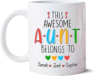This Awesome Aunt Belongs To Ceramic Mug, Custom Aunt Mug With Childrens Names, Personalized Best Auntie Cup, Personalized Aunt Gift From Nephew Niece, Coffee Cup For Aunty, White Cup 11oz 15oz