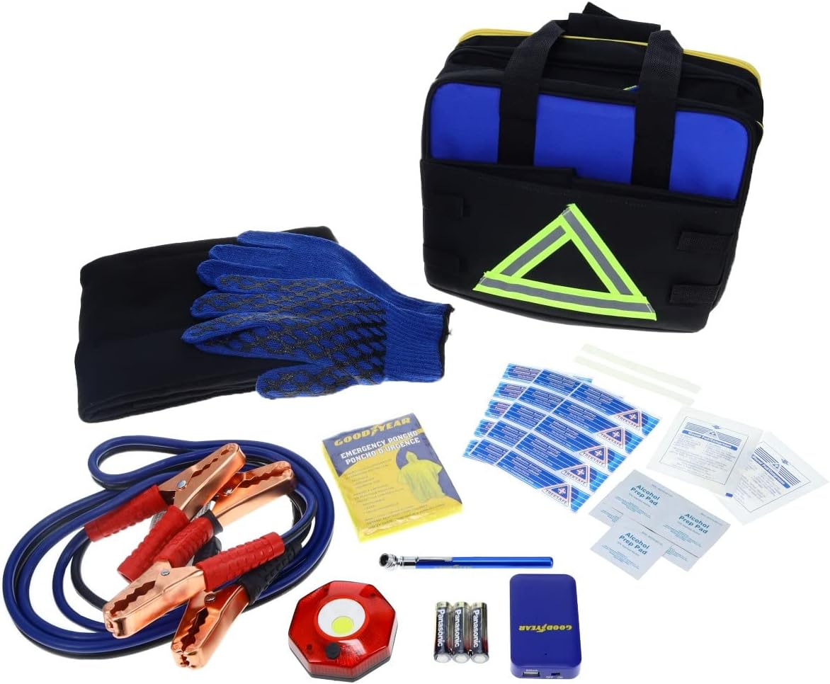 Goodyear GY5011 – Kit de seguridad y almacenamiento 2 en 1, accesorios de coche para mujeres y hombres, kit de asistencia en carretera de primeros