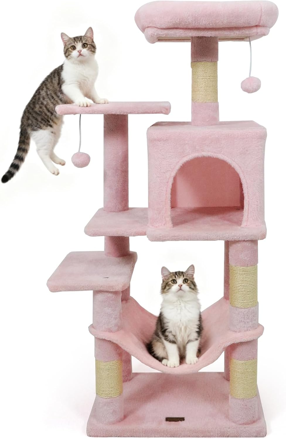 DORTALA Cat Tree for Indoor Cats, 44" Modern Cat Tower with Top Perch, Condo, Hammock, Sisal Scratching Posts, Dangling Balls, Platforms, Multi-Level Pet Climbing Furniture Playground (Pink)