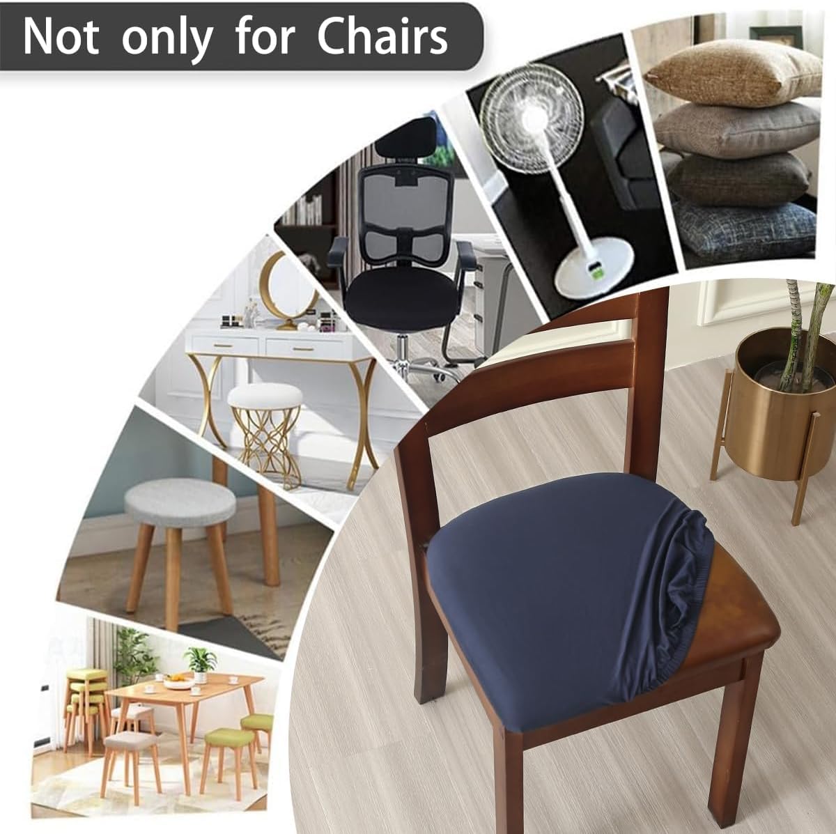 ZHILING Stretch navy blue Chair Seat Covers for Dining Room Set of 4 - Image 3