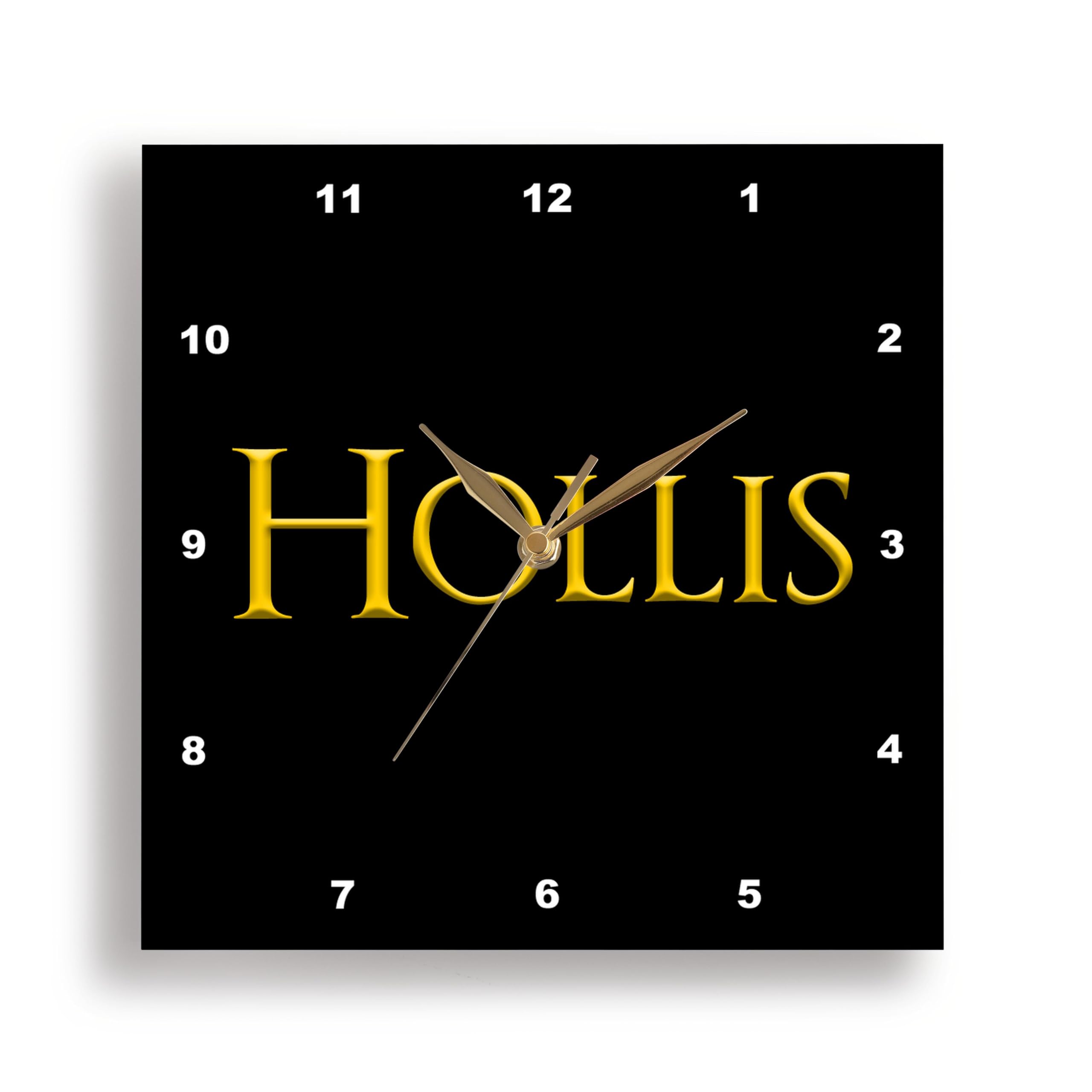 3dRoseWall Clock Silent - 15 inch - Hollis Popular Baby boy Name in America. Yellow on Black Amulet - Alexis Design - Popular Male Names in USA