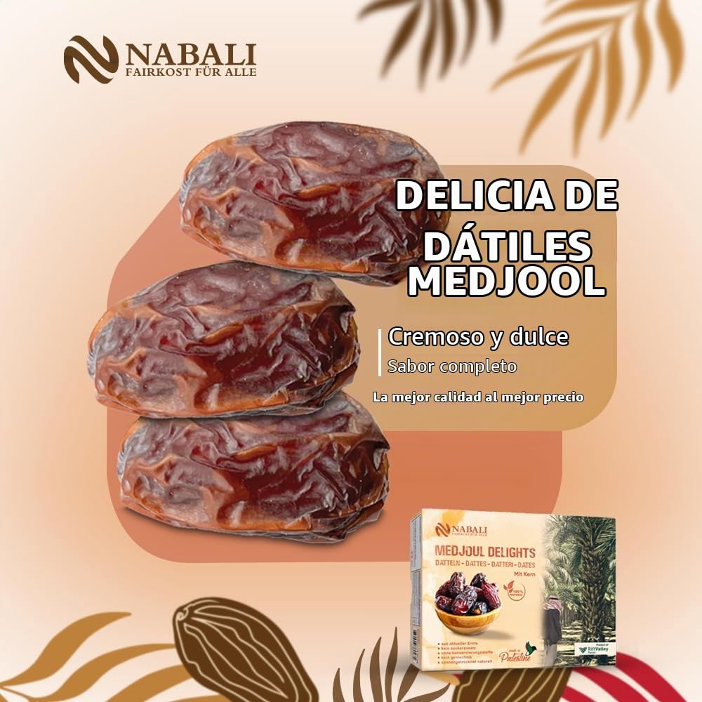 NABALI FAIRKOST Medjoul Dates Delight de Jordania I 100% natural aromático oriental y vegano I Dátiles medjool sin conservantes miel dulce y caramelo (1 kg)