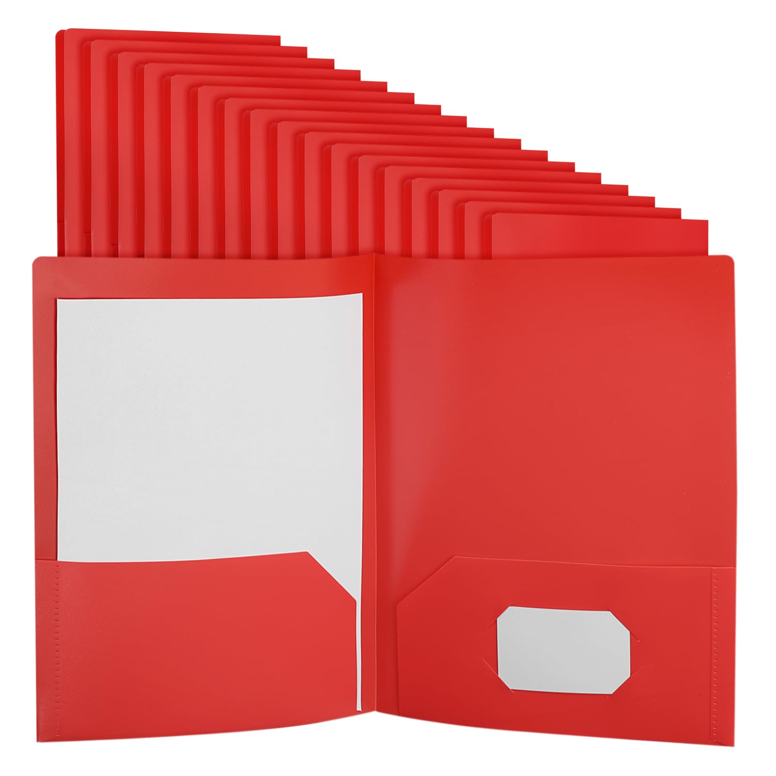 PATIKIL Red Plastic Folders with Pockets, 24 Pack Plastic Pocket Folders Two Pocket Letter Size Heavy Duty for Office Business Card Holder, 9.3x11.4inch