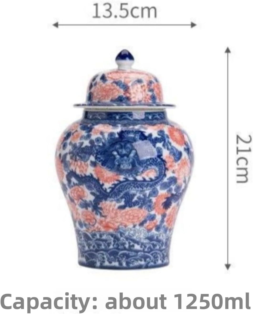 Ceramics Tea Canister, 1250ml 37.5oz, Household Sealed Jar Chinese Style Antique Blue and White Porcelain Ornaments