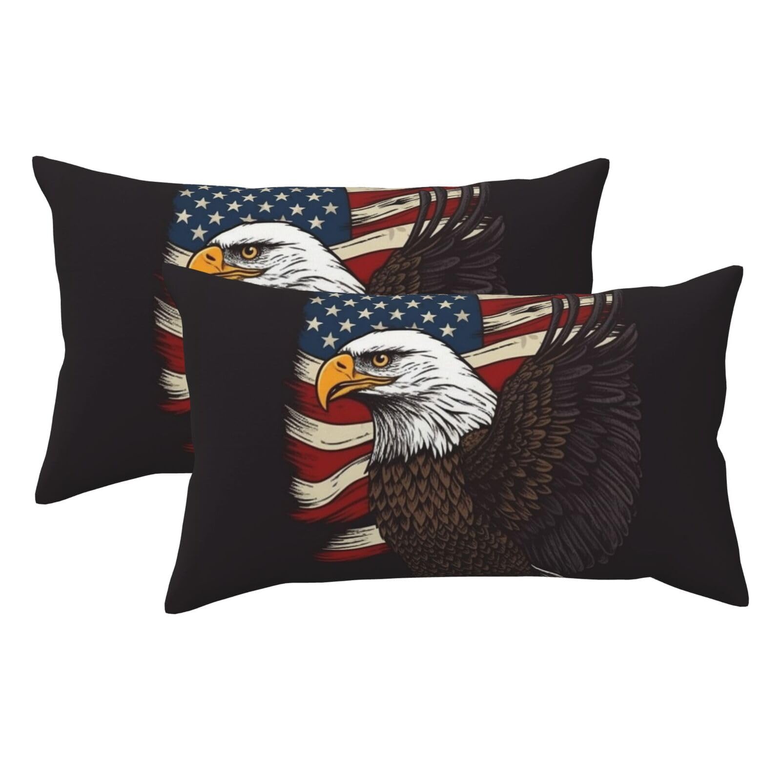 2 Pack King Pillow Cases with Hidden Zipper, Soft Breathable Pillow Covers for Hair and Skin, USA Patriotic Eagle with American Flag Pillowcases 20"x36" Bed Pillow Protectors Cover for Sleeping Gifts