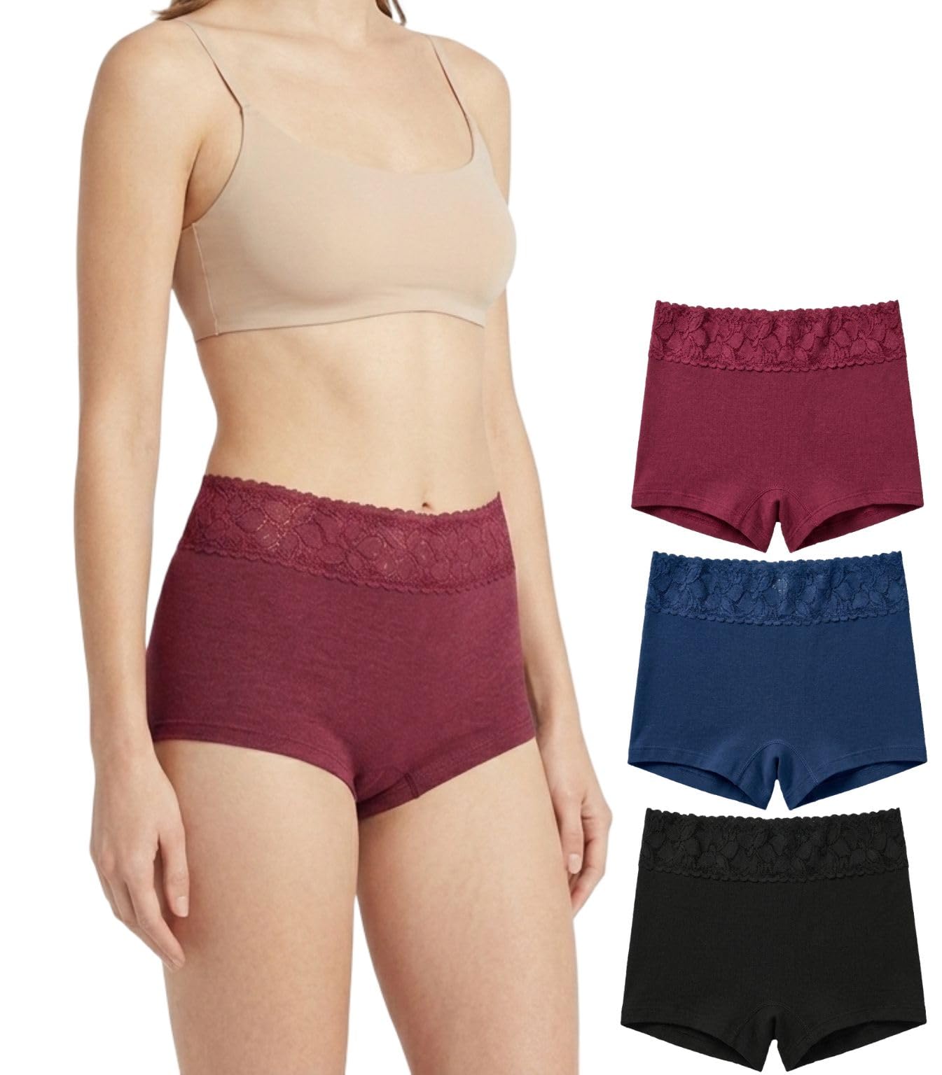 NICSY Women Boyshort Panty Cotton Rich Multi Color Pack | Lace Waistband Seamless Underwear Women | Full Coverage Anti Chafing Panties | Soft Stretchable Mid Waist Innerwear
