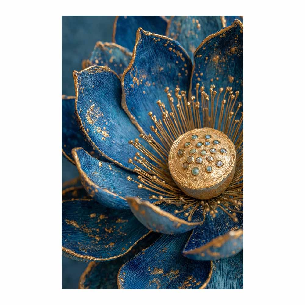 Xeniou Multicolor Flowers Wall Art Blue Gold Lotuses Art Canvas Wall Art, For Living Room Bedroom Restaurant Home Office Wall Decoration(Multicolor)-80X120cm Unframed