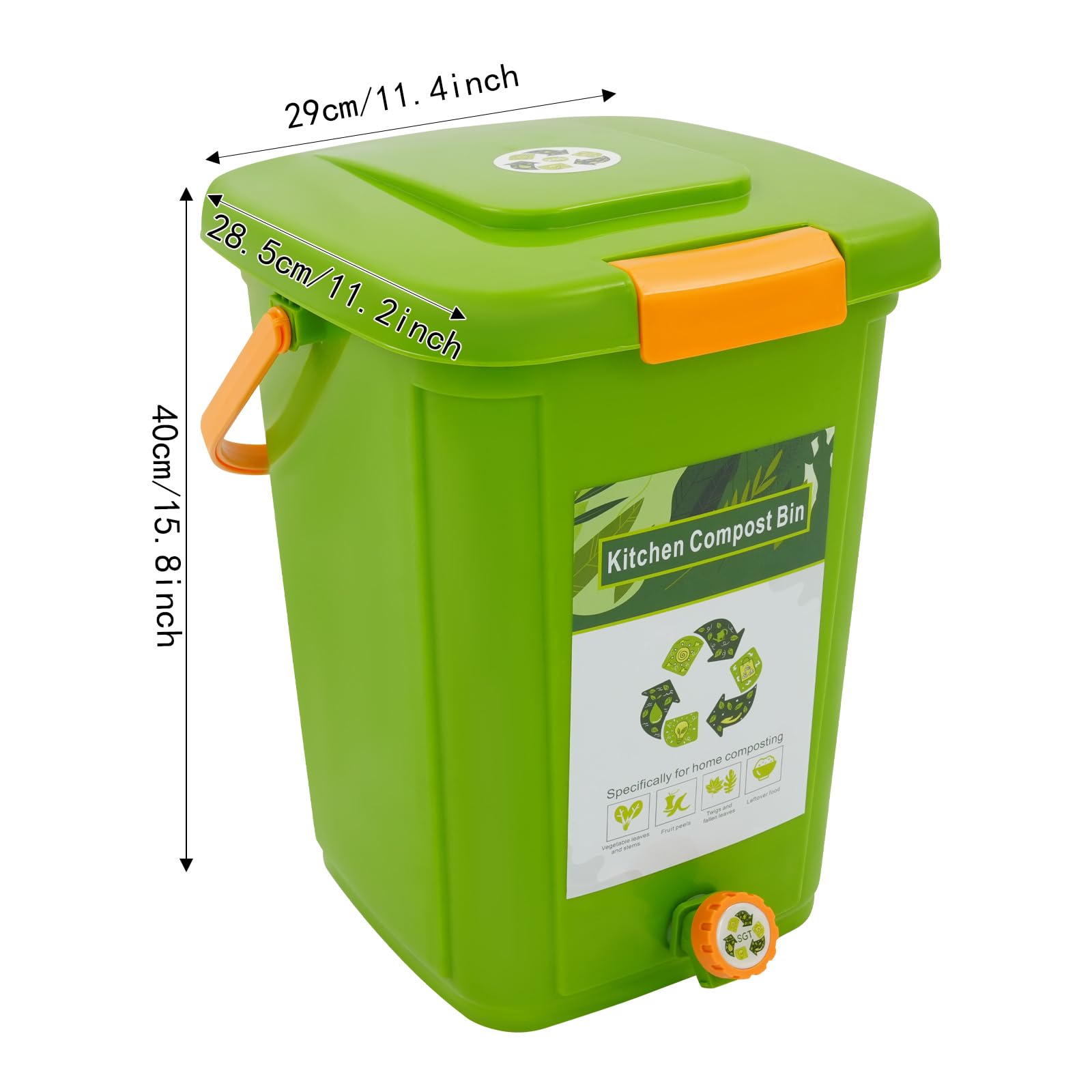 Kosz na odpady organiczne do kuchni, 20 l, kosz na kompost z pokrywką i sitkiem, bezzapachowy, do domu i zrównoważonego rozwoju, zielony