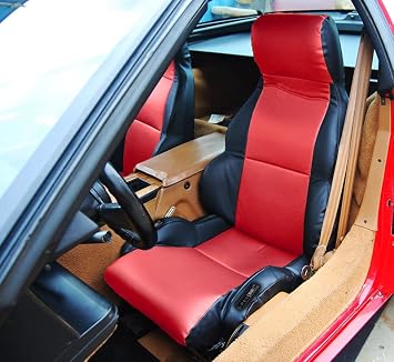 Iggee Artificial Leather Custom Made Original fit Front Seat Covers Designed for 84-93 Chevy Corvette C4 Type2 Sport Black/Red
