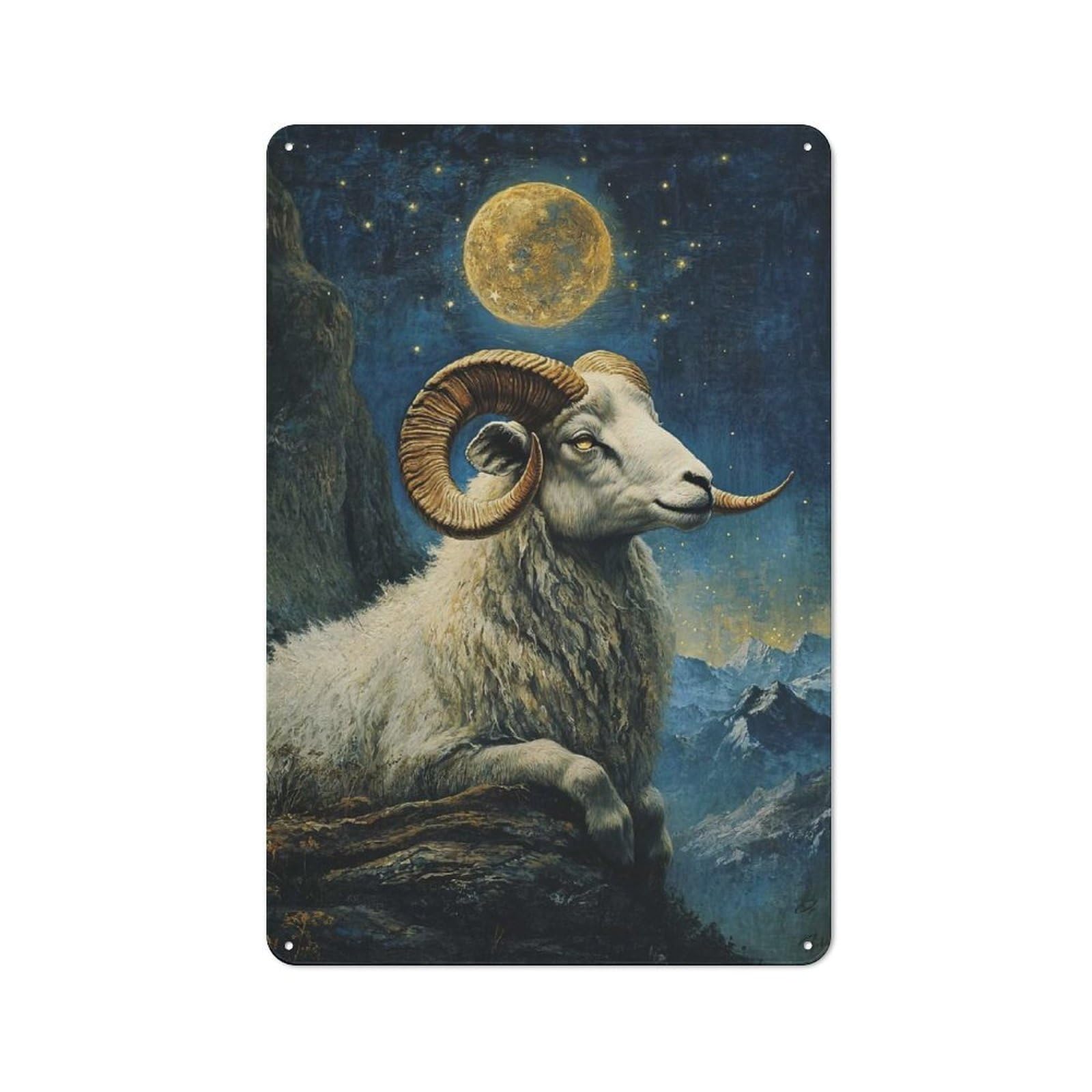 Junmoney Ram Under The Moon Metal Wall Sign 30X20cm Featuring For Living Room Wall, For Decorating Living Rooms And Feature Walls