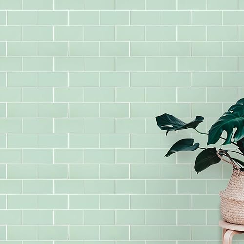 Miniatura 3 de CASAPALACE Azulejos de cristal para despegar y pegar, loseta en muro de vidrio verde para pared de cocina y baño (5 hojas, 5 pies cuadrados)