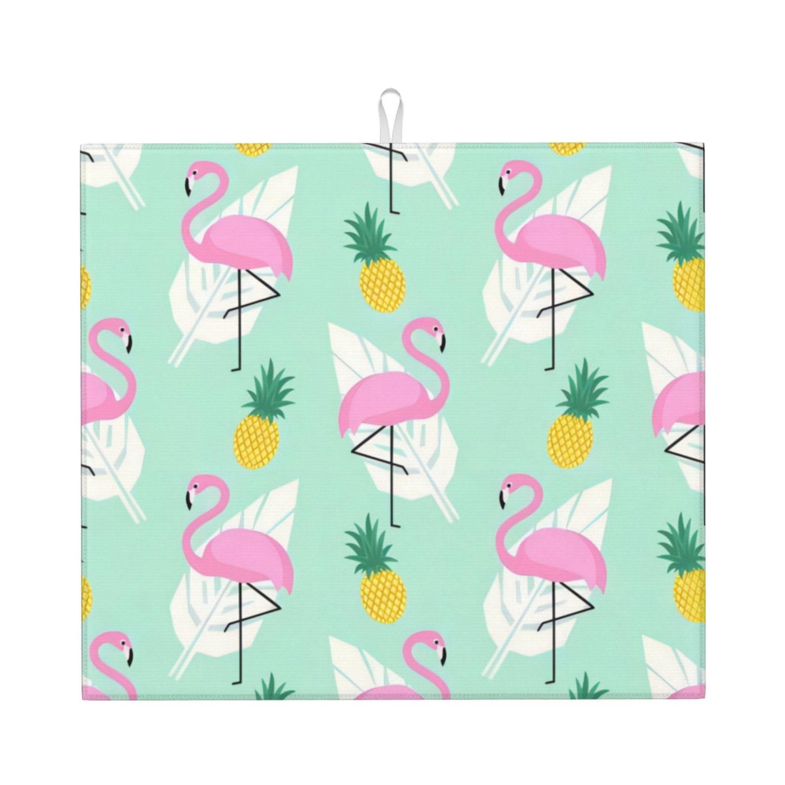 YYHHAOFA pink flamingo pineapples Prints Kitchen Drying Mat – Highly Absorbent Microfiber Throw, Non-Slip Counter Cover for Dishes, Fade-Resistant Print & Appliance Protection