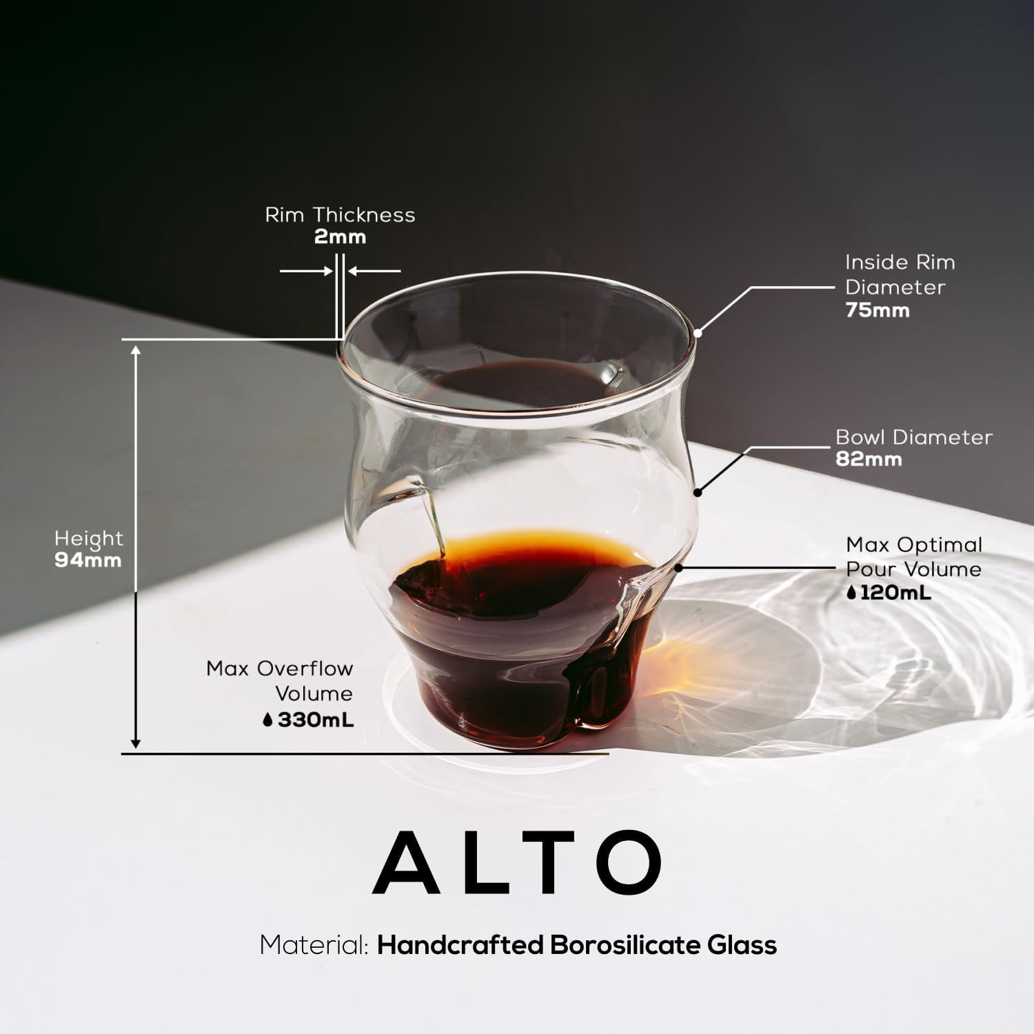 ICOSA Brewhouse AVENSI WAVE - COFFEE - ALTO Tasting Cup - Glass - 1 piece - Silicone Sleeve