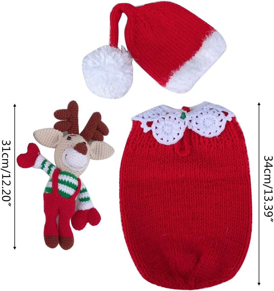 [ザブロル] 3 ピース/セット新生児写真小道具ベビー帽子 + ヘラジカ人形 + ジャンプスーツクリスマス衣装