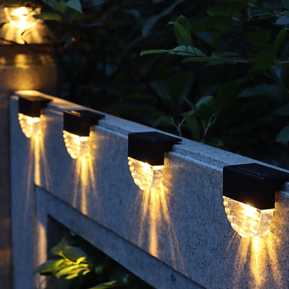 Solarne lampy schodowe, IP55 wodoodporne schody ogrodowe LED dekoracyjne kolorowe ciepłe światło podwójne oświetlenie ogrodzeniowe, oprawa oświetleniowa do montażu na ścianie