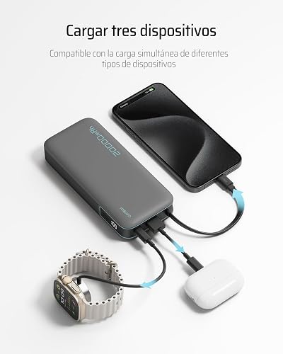 CUKTECH 45W Power Bank, 20000mAh Portable Charger with Built in USB C Cable, Fast Charging Battery Pack with 3 Output 2 Input for iPhone16 Series, Samsung, Pixel, iPad and More (Black) - 8