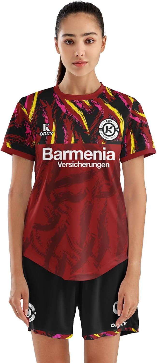 ORKY Women Soccer Jersey, Customize Futbol Team Kit, Vintage Street Blokette Shirt Lava