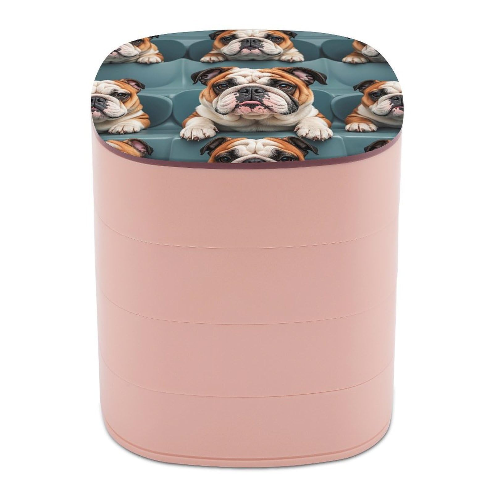 LZQPOEAS Funny English Bulldog Jewelry Box with Mirror 4-Layer Rotating Travel Jewelry Case Small Jewelry Organizer Portable Jewelry Storage Box Rings Stud Necklaces Earring Holder for Women