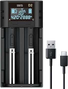 18650 Battery Charger 2 Bay Battery Charger with Smart LCD Display Fast Charge.