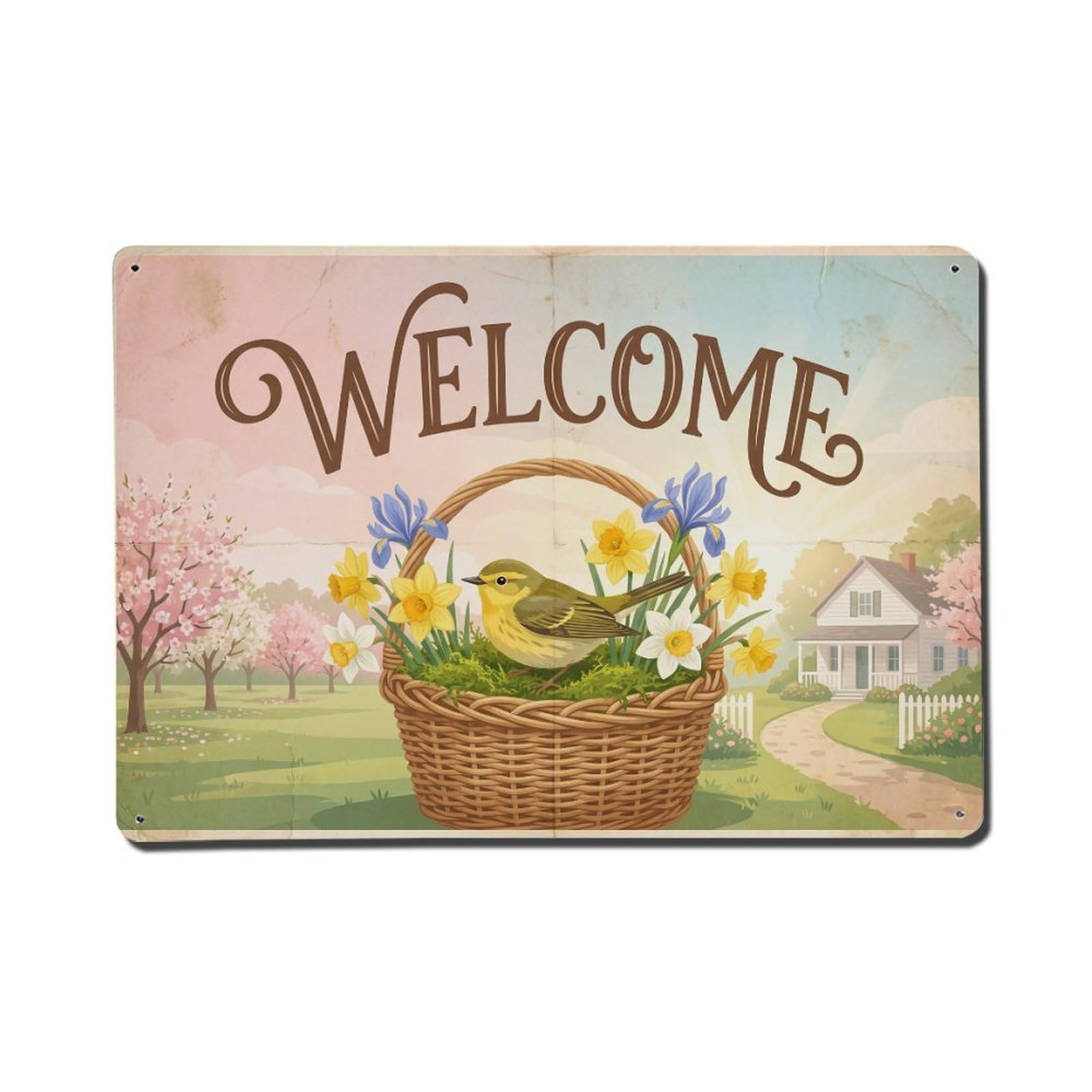 Vintage Welcome Warbler Farmhouse Metal Tin Sign