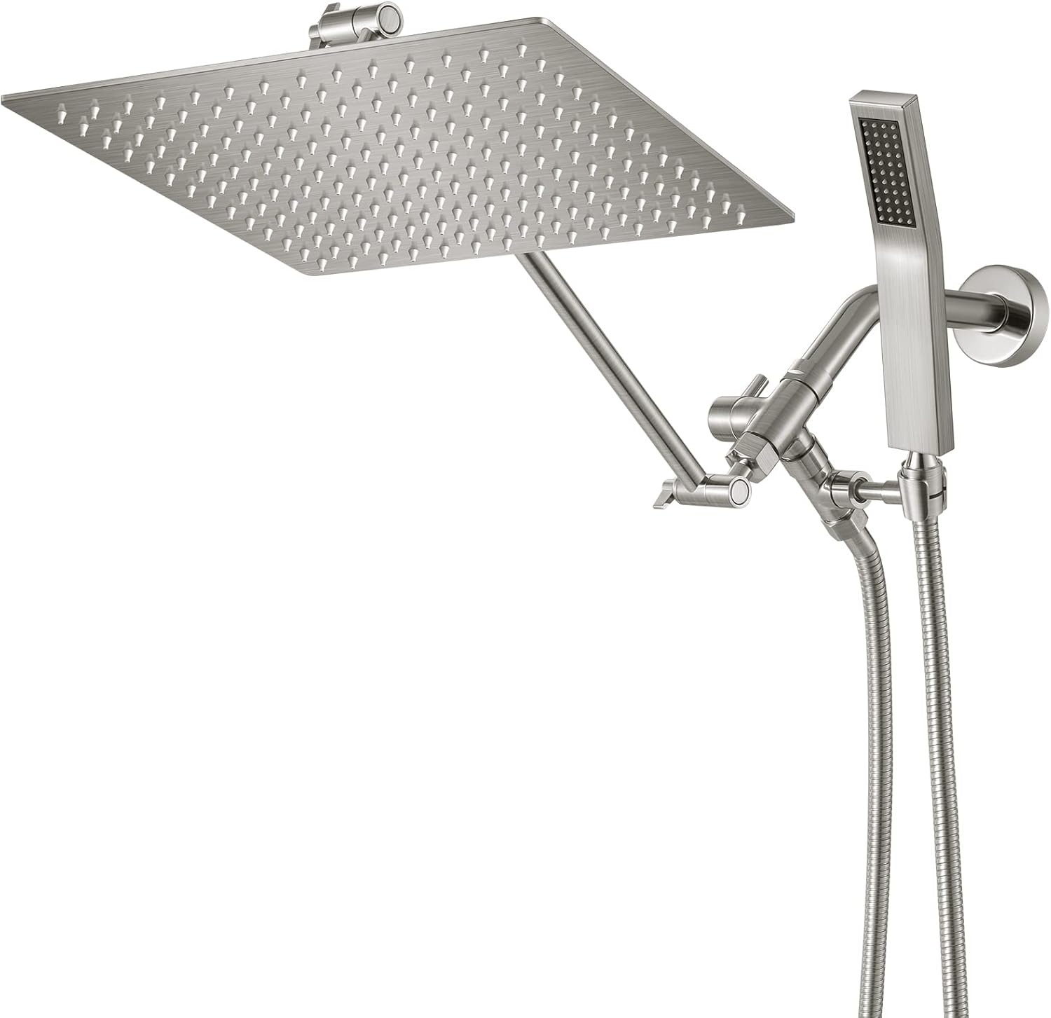 Shower Head, 12 Inch HotQing All Metal Dual Square Shower Head Combo, Rainfall Shower Head with