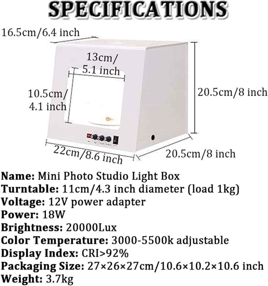 Boîte à lumière photo avec lumière LED réglable de 3000 à 5500 K et filtres étoilés, pour la photographie de bijoux, à suspendre ou à placer