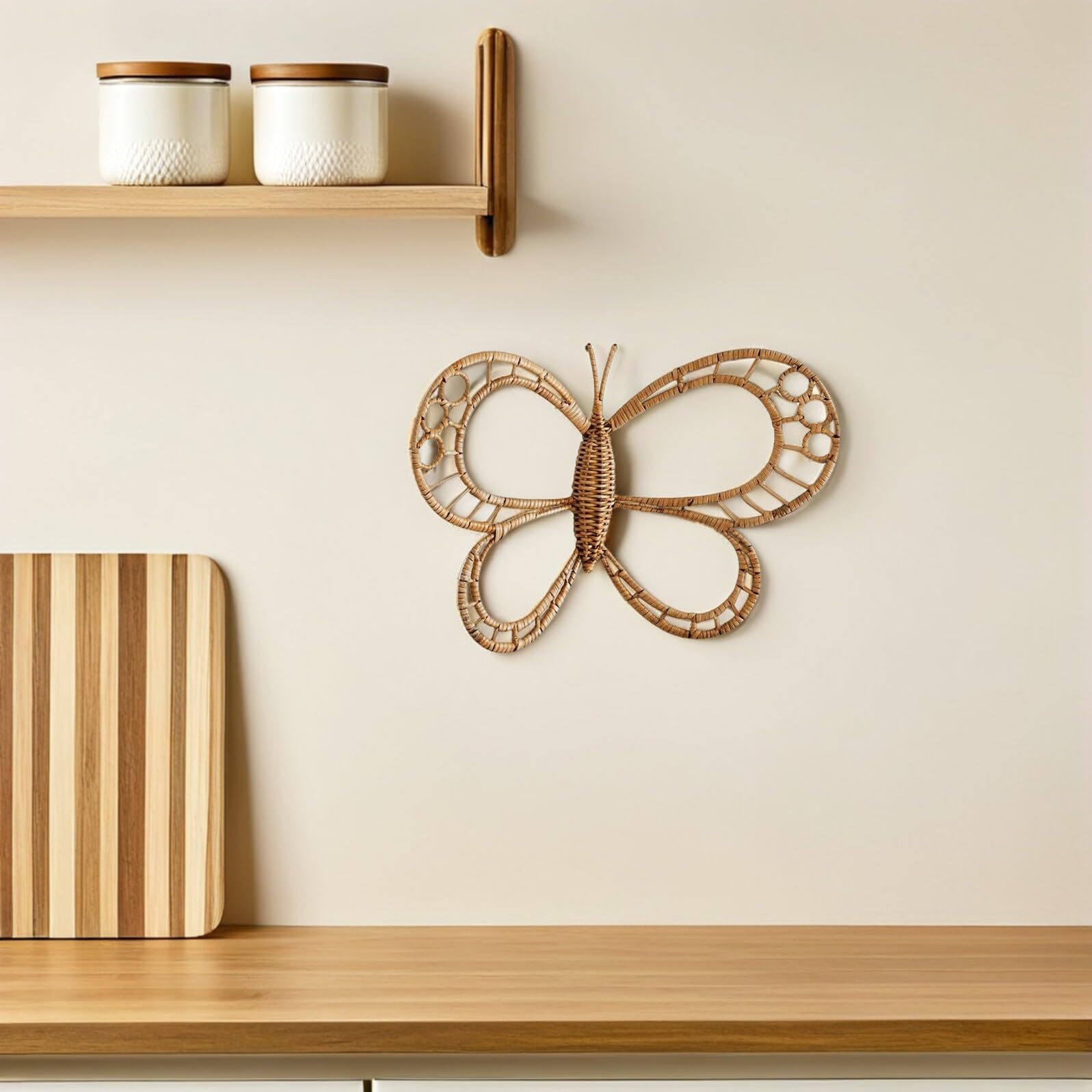 Mikikit Decoración de Pared Boho Escultura de Mimbre Marrón, Colgante Versátil y Resistente para Dormitorio Infantil y Ambiente Costero