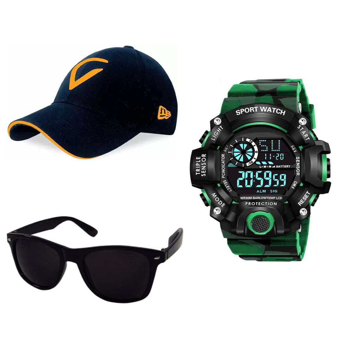 UNEQUETREND Digital Sports Watch, Multi-Functional Watch for Boys & Men with Cap and Goggle, Combo Pack of 3-WCS-2628- Green (B09SL2J5SC) Amazon Price History, Amazon Price Tracker