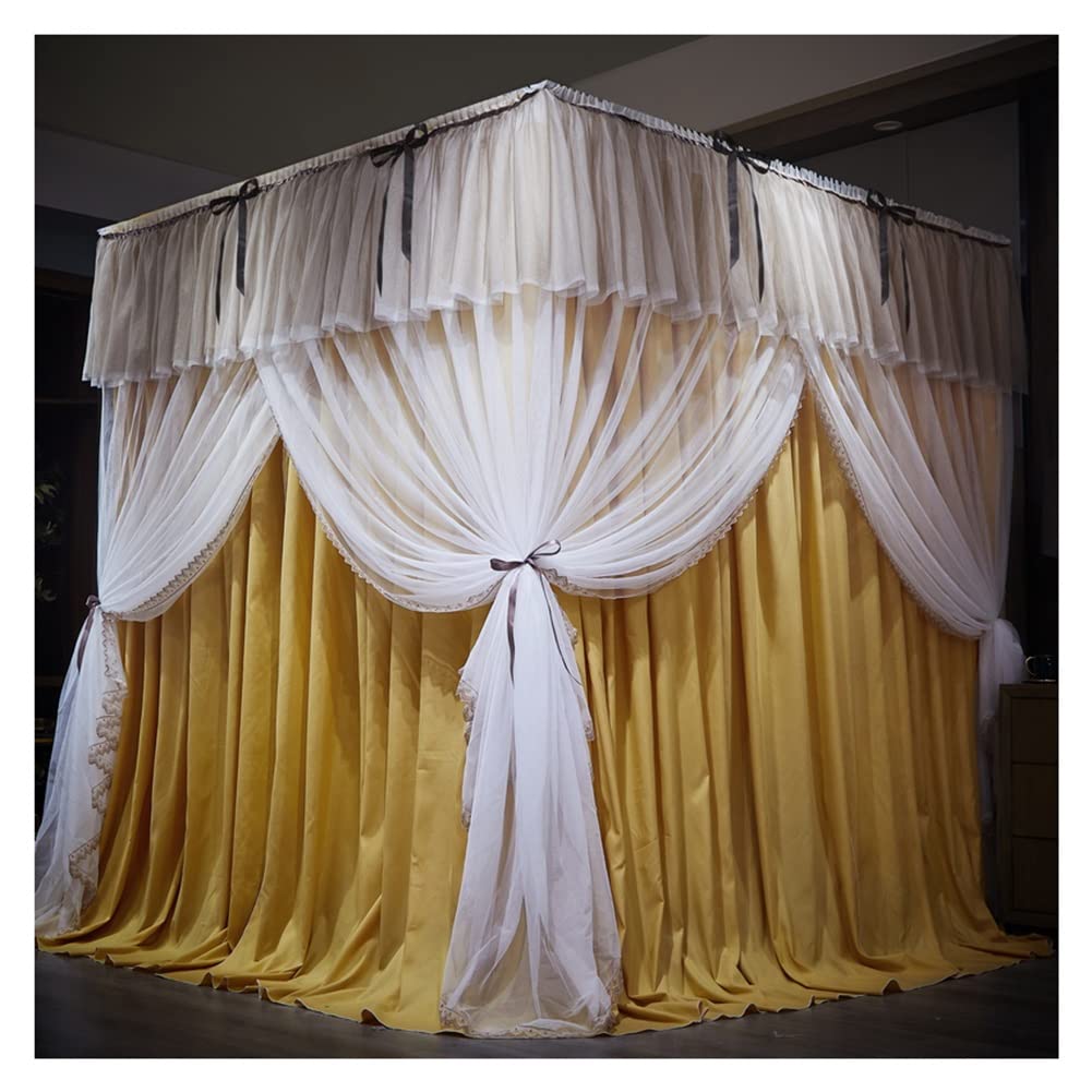 Bed Canopy Luxury Decorative Bed Canopy For Double Bed, Bunk Bed Curtain Is Suitable For All Seasons, With Stainless Steel Bracket Kit, For 1.5m/1.8m/2m Bed (Color : Yellow, Size : 180x220x210cm)