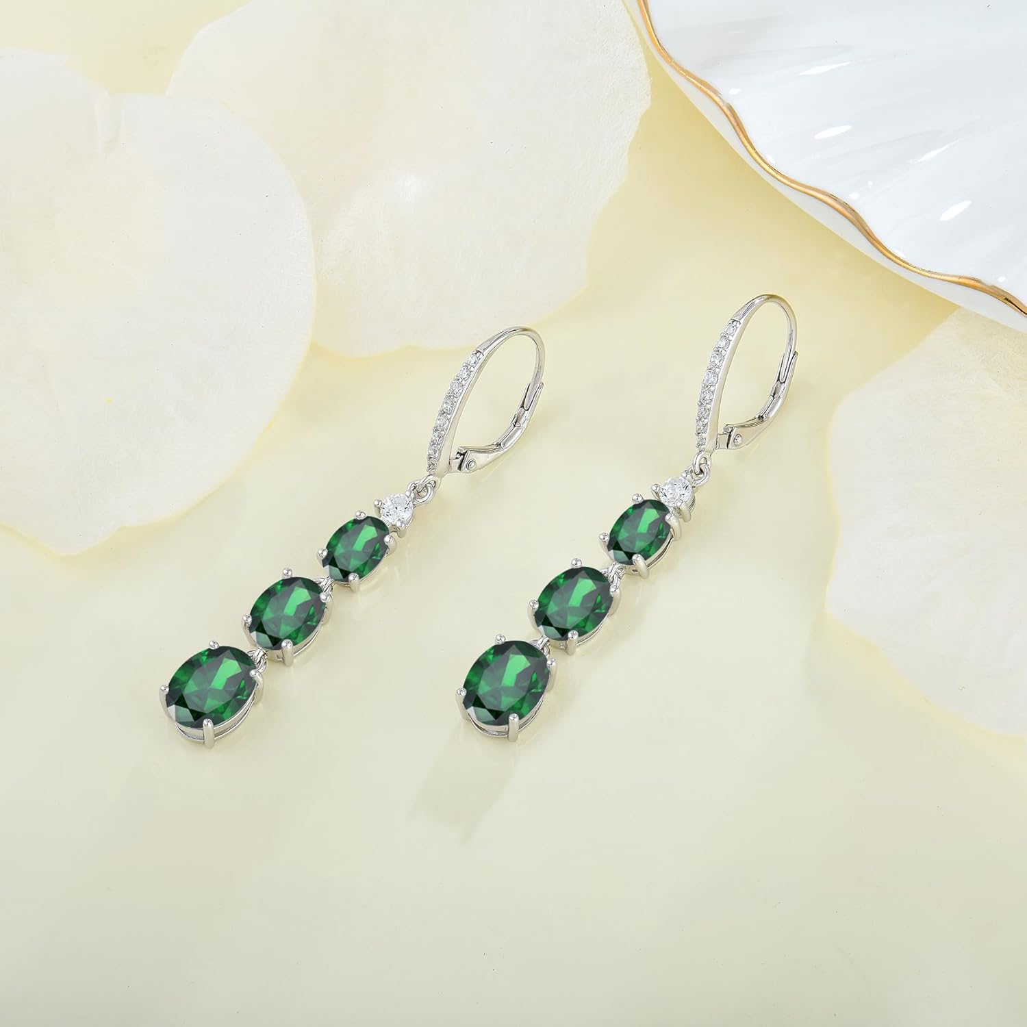 Women 925 Sterling Silver Birthstone 3-stone Leverback Drop Dangle Earrings 5A Cubic Zirconia Jewelry for Her - Image 5