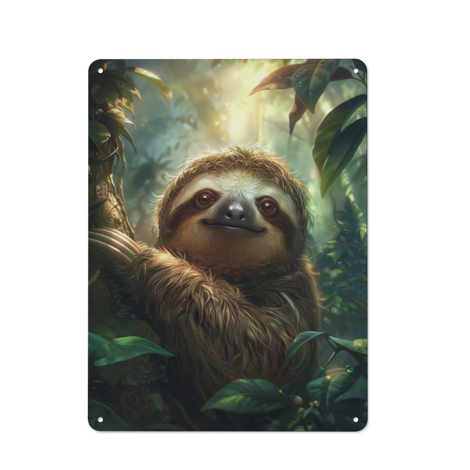 Junmoney Adorable Sloth In Jungle Creative Metal Wall Decor 40X30cm, Metal Desk Wall Sign For Hobby Room, Office, Lounge Or Living Room