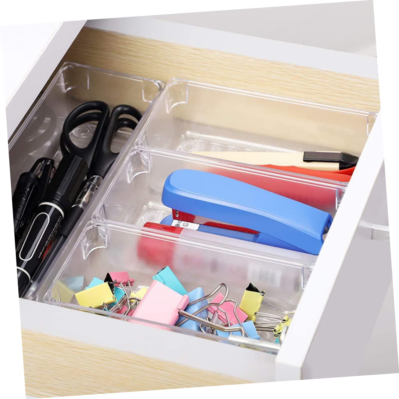 Gadpiparty Organisateur de Tiroir Ensemble de Rangement Multi-usage Antichute en Plastique Transparent Design Simple pour Bureau et Salle de Bain Maison