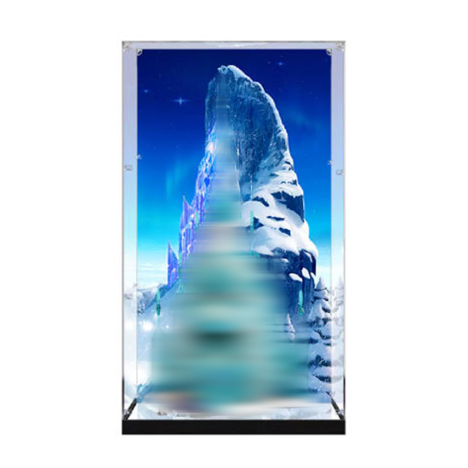 Acrylic Display Case Compatible with Lego 43197 Ice Castle Model, Dustproof Transparent Storage Box, Compatible with Lego 43197 (Model Not Included) (Mirror Base+Background)