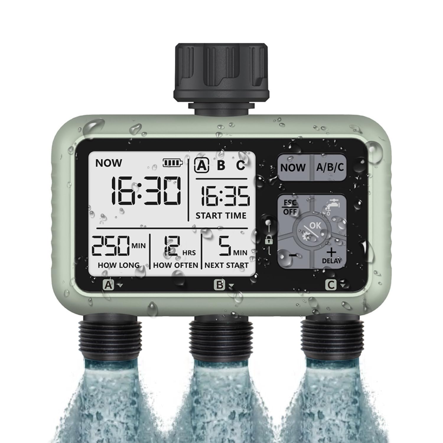Johgee Programmateur Arrosage 3 Voies Automatique Minuteur Irrigation Programmable avec Délai de Pluie pour Jardin Pelouse