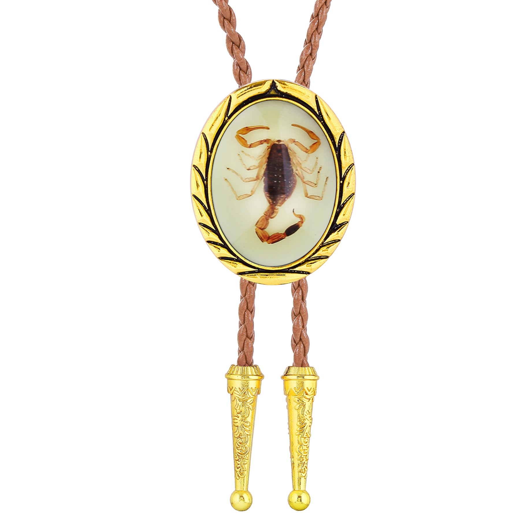Btilasif Bolo Tie Brown for Men, Scorpion Luminous Stone Cowboy Tie Western Leather Necktie Necklace for Women