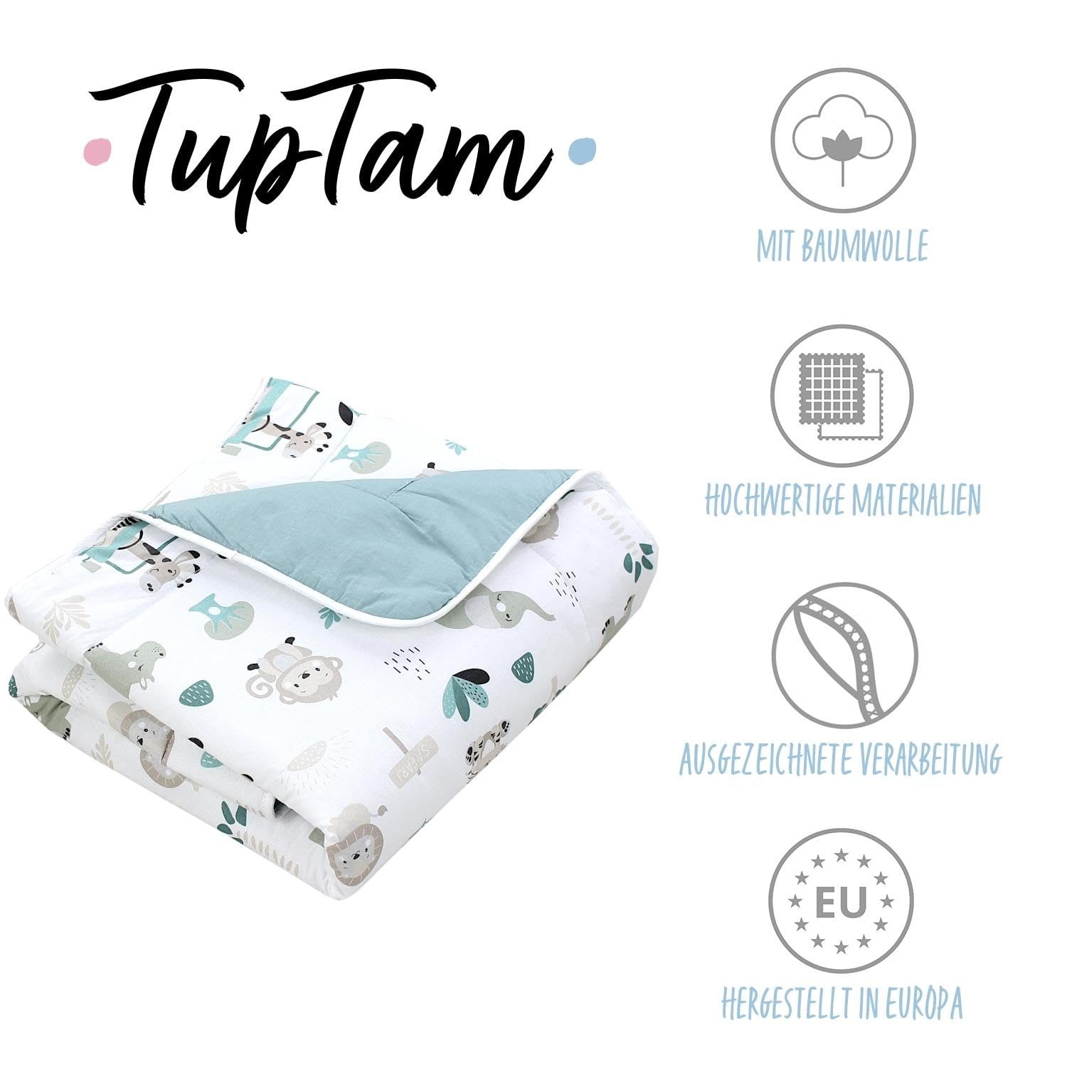 TupTam Baby Play Mat Manta para Niños Pequeños 120 x 120 cm Manta de Juego Grande para Niños Acolchada XXL, Zoo Verde - 2