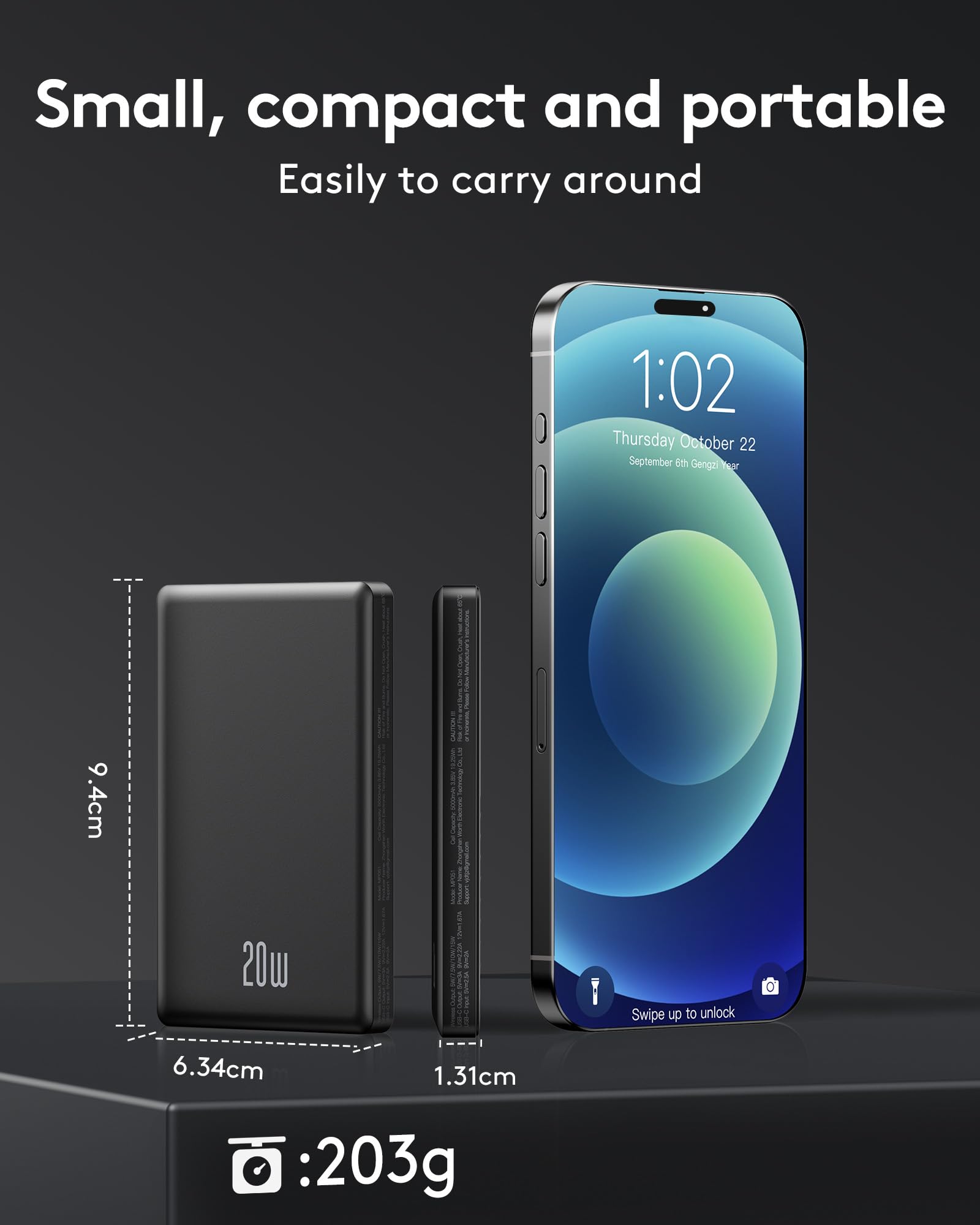 Ntaanoo Magsafe Power Bank 10000mAh, Mini Power Bank Wireless 20W Ricarica Rapida con Ingresso e Uscita USB C, Caricatore Magnetico Banca Portatile per iPhone 16/15/14/13/12 Pro Max/Mini/Plus (Nero)