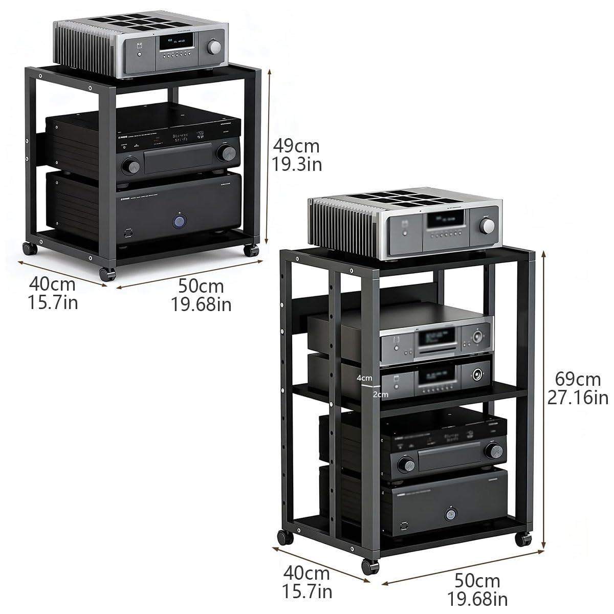 Mueble HiFi con 2/3 Niveles, Soporte Multimedia AV con Estantes Ajustables Y Ruedas, Rack Audio para Sala De Estar, Mueble para Equipo HiFi(Style 1)