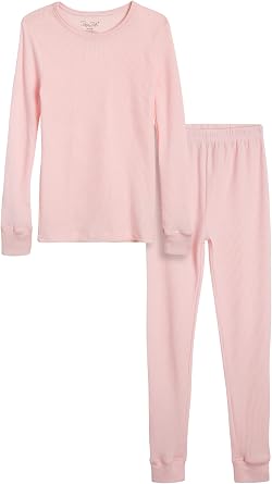 Rene Rofe Girls 2 Piece Thermal Set Waffle Knit Top and Long Johns | Warm Waffle-Weave Base Layer, Soft Stretch Top and Bottoms That Trap Heat